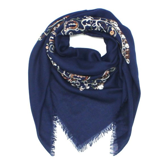 NWT A New Day Embroidered Shawl Square Scarf Navy - Picture 1 of 6